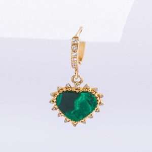 18K SINGLE YELLOW GOLD EARRING WITH WHITE DIAMONDS AND MALACHITE