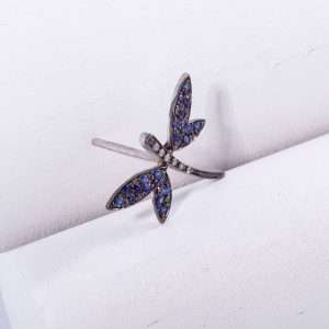 18K SINGLE WHITE GOLD EARRING WITH ICY DIAMOND AND BLUE SAPPHIRE