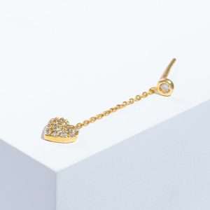 18K YELLOW GOLD SINGLE DANGLING HEART EARRING WITH WHITE DIAMOND