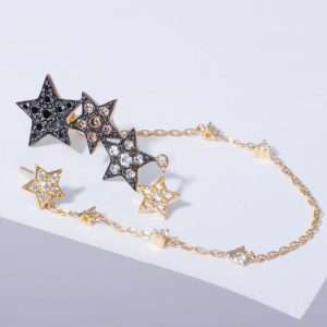 18K YELLOW GOLD EARRING WITH CHAMPAGNE, BLACK AND WHITE DIAMOND