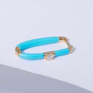 18K YELLOW GOLD EARRING WITH WHITE DIAMOND AND BLUE ENAMEL