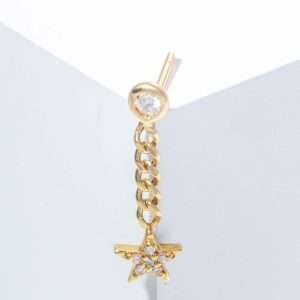 18K YELLOW GOLD SINGLE DANGLING STAR EARRING WITH WHITE DIAMOND
