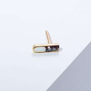 18K YELLOW GOLD SINGLE EARRING WITH BLACK DIAMOND AND WHITE ENAMEL