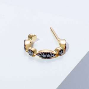 18K YELLOW GOLD SINGLE HOOP EARRING WITH BLACK DIAMOND
