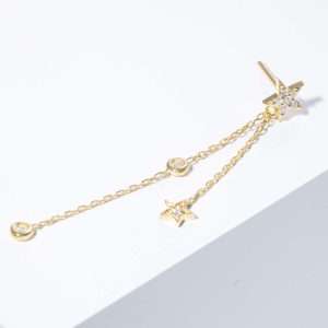 18K YELLOW GOLD SINGLE CHAIN STAR EARRING WITH WHITE DIAMOND