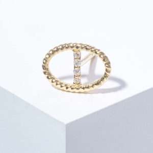 18K YELLOW GOLD SINGLE OVAL EARRING WITH WHITE DIAMOND