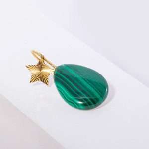 18K SINGLE YELLOW GOLD EARRING WITH MALACHTE STONE