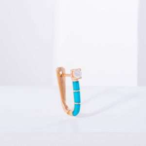 18K PINK GOLD EARRING WITH WHITE DIAMOND AND TURQUOISE ENAMEL