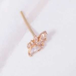 18K SINGLE PINK GOLD EARRING WITH WHITE DIAMOND