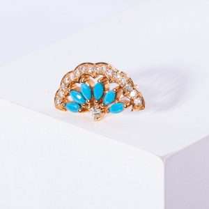 18K SINGLE PINK GOLD EARRING WITH WHITE DIAMOND AND TURQUOISE