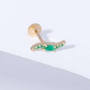 18K YELLOW GOLD PIERCING WITH GREEN STONE