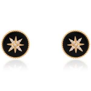 18K YELLOW GOLD EARRING WITH WHITE DIAMOND & ONYX
