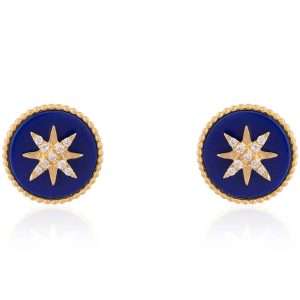 18K YELLOW GOLD EARRING WITH WHITE DIAMOND & LAPIS
