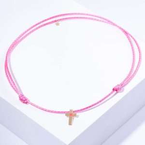 18K YELLOW GOLD CROSS NECKLACE WITH CORDON