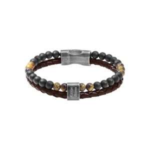 MEN BRACELET BROWN LEATHER AND STONES
