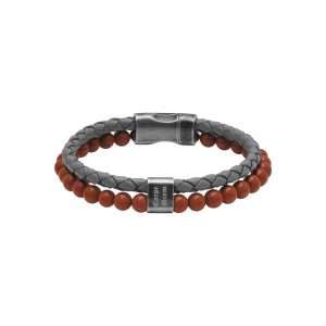 MEN BRACELET GREY LEATHER AND STONES