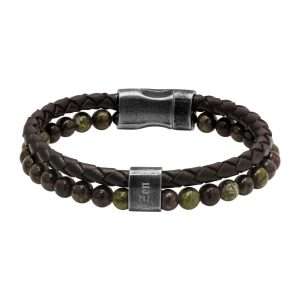 MEN BRACELET BROWN LEATHER AND STONES