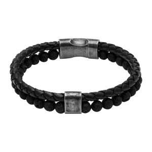 MEN BRACELET BLACK LEATHER AND STONES