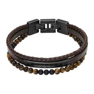 MEN BRACELET BROWN LEATHER WITH TIGER EYE STONE