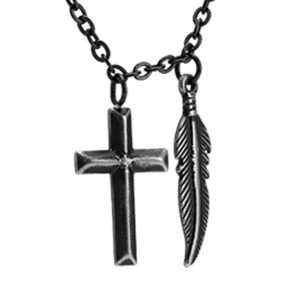 MAN CROSS AND FEATHER NECKLACE