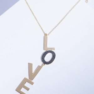 18K YELLOW GOLD LOVE NECKLACE WITH BLACK DIAMOND
