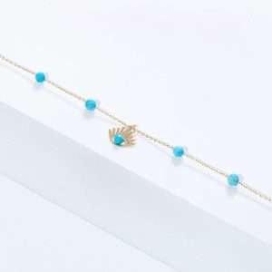 18K YELLOW GOLD EYE ANKLET WITH TURQUOISE STONE