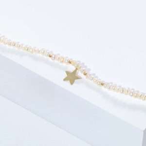 18K YELLOW GOLD STAR ANKLET WITH PEARLS