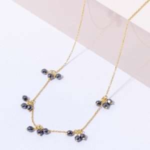 18K YELLOW GOLD NECKLACE WITH HEMATITE CHERRIES