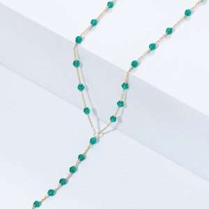 18K YELLOW GOLD LONG NECKLACE WITH GREEN STONE