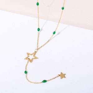 18K YELLOW GOLD STAR NECKLACE WITH GREEN STONE