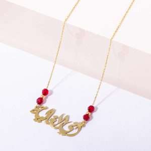 18K YELLOW GOLD NECKLACE WITH RED STONE