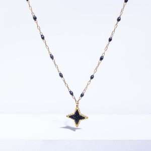 18K YELLOW GOLD PENDANT WITH BLACK ENAMEL AND STONE