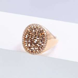 18K PINK GOLD RING WITH WHITE AND BROWN DIAMOND