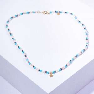 18K YELLOW GOLD STAR NECKLACE WITH COLORED STONE