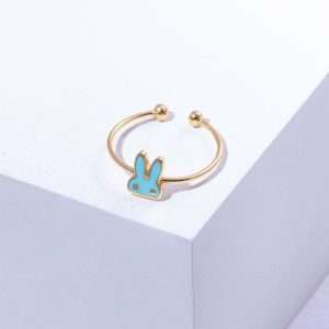 18K YELLOW GOLD BUNNY RING WITH BLUE ENAMEL