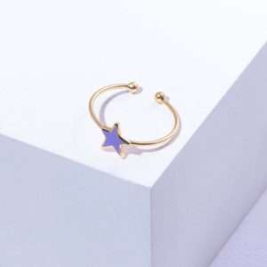 18K  YELLOW GOLD STAR RING WITH PURPLE ENAMEL