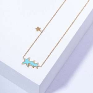 18K YELLOW GOLD NECKLACE WITH BLUE STARS ENAMEL