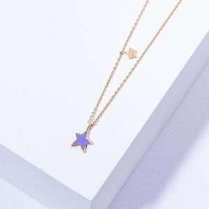 18K YELLOW GOLD NECKLACE PURPLE STAR ENAMEL