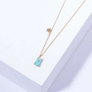 18K YELLOW GOLD BLUE RABBIT NECKLACE