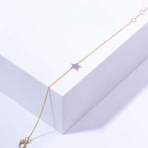 18K YELLLOW GOLD STAR BRACELET WITH PURPLE ENAMEL