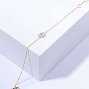 18K YELLLOW GOLD BUTTERFLY BRACELET WITH BLUE ENAMEL