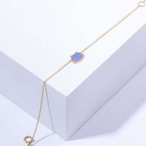 18K YELLOW GOLD CAT BRACELET WITH PURPLE ENAMEL