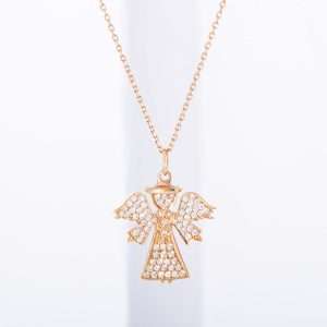 18K PINK GOLD ANGEL NECKLACE WHITH WHITE DIAMOND