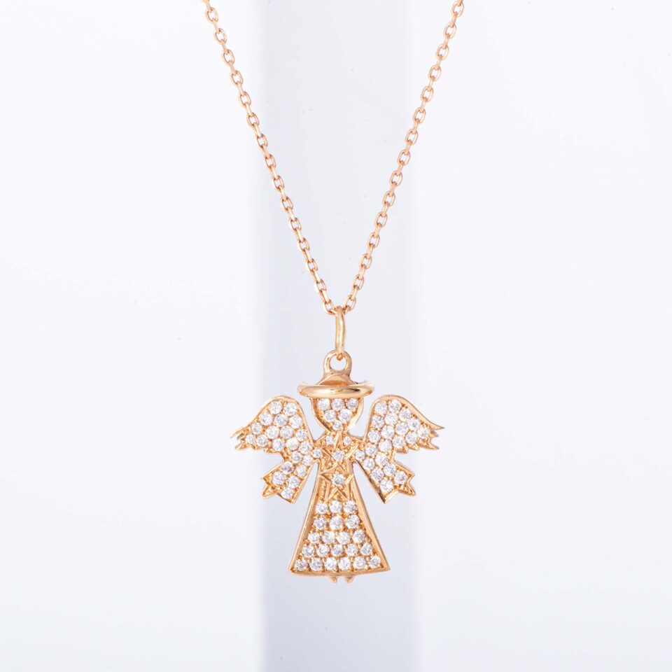 18K PINK GOLD ANGEL NECKLACE WHITH WHITE DIAMOND