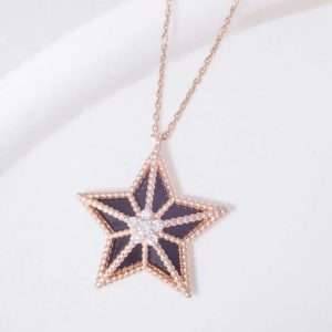18K PINK GOLD STAR NECKLACE WITH WHITE DIAMOND