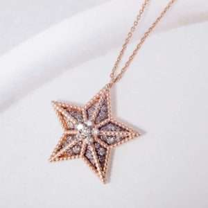 18K PINK GOLD NECKALCE WITH  BROWN DIAMOND