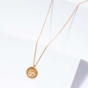 18K PINK GOLD EVIL EYE PENDANT WITH WHITE DIAMOND