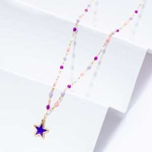 18K PINK GOLD STAR NECKLACE WITH ENAMEL