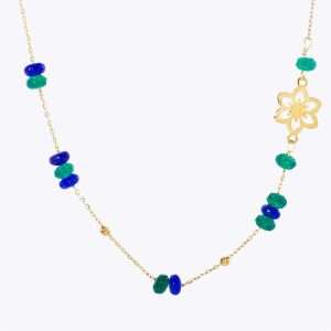 18K YELLOW GOLD NECKLACE WITH COLORED STONES