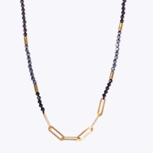 18K YELLOW GOLD NECKLACE WITH ONYX AND HEMATITE